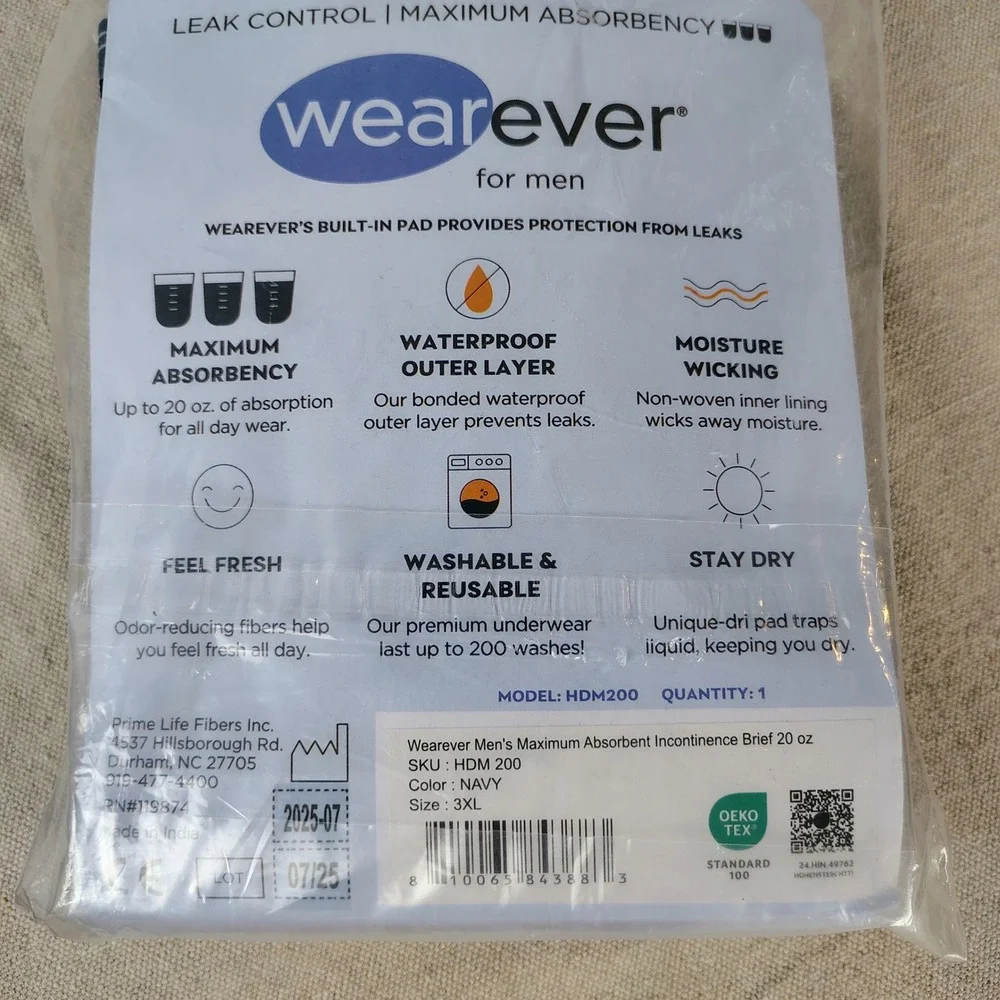NWT Wearever Mens 3XL Incontinence Brief Navy Maximum Absorbency HDM200 Reusable